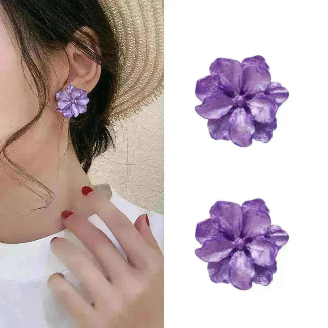 Purple Flower Internet Influencer Fairy Resin Stud Earrings For Women - EX-STOCK CANADA