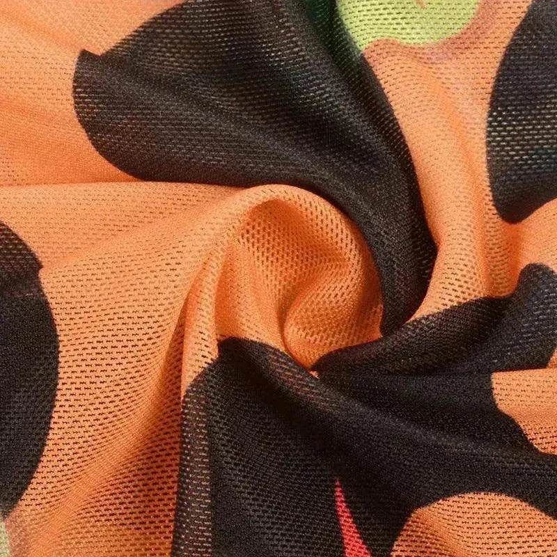 Retro Printed High Elastic Skinny Mesh Jumpsuit - EX-STOCK Canada