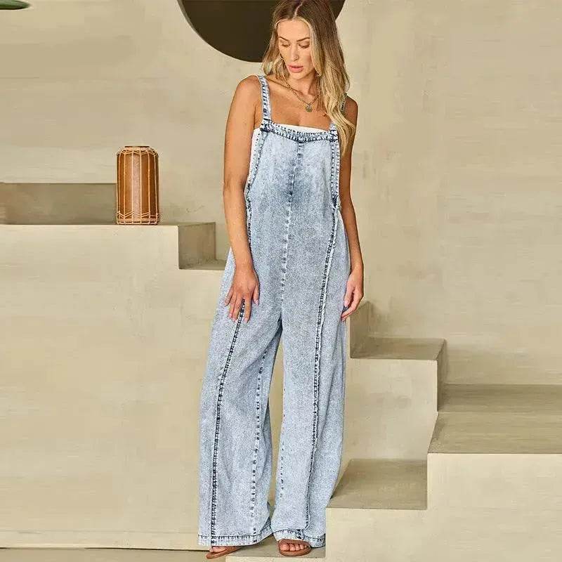 Retro Washed Raw Hem Wide Legs Jumpsuit For Women - EX-STOCK Canada