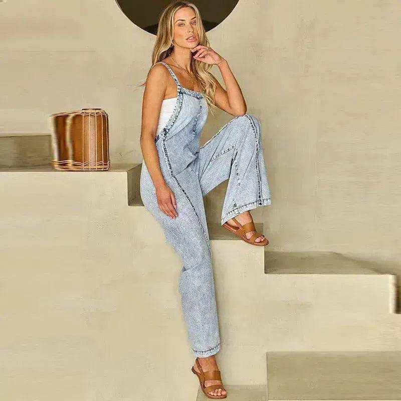 Retro Washed Raw Hem Wide Legs Jumpsuit For Women - EX-STOCK Canada