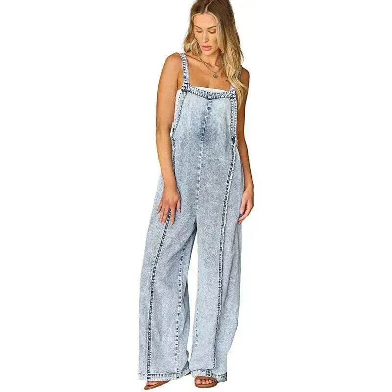 Retro Washed Raw Hem Wide Legs Jumpsuit For Women - EX-STOCK Canada