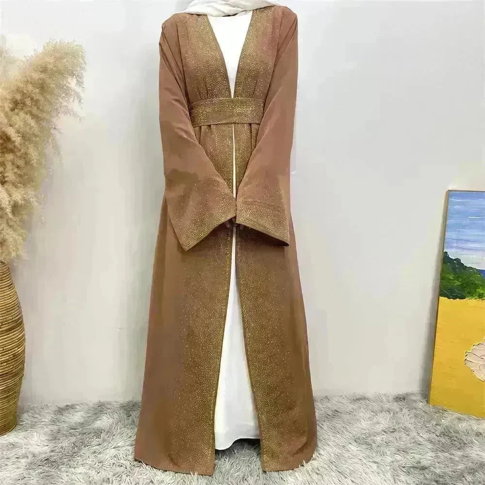 Rhinestone Lace-up Cardigan Abaya Dress for Arab Dubai Turkey Middle East Women - EX-STOCK CANADA