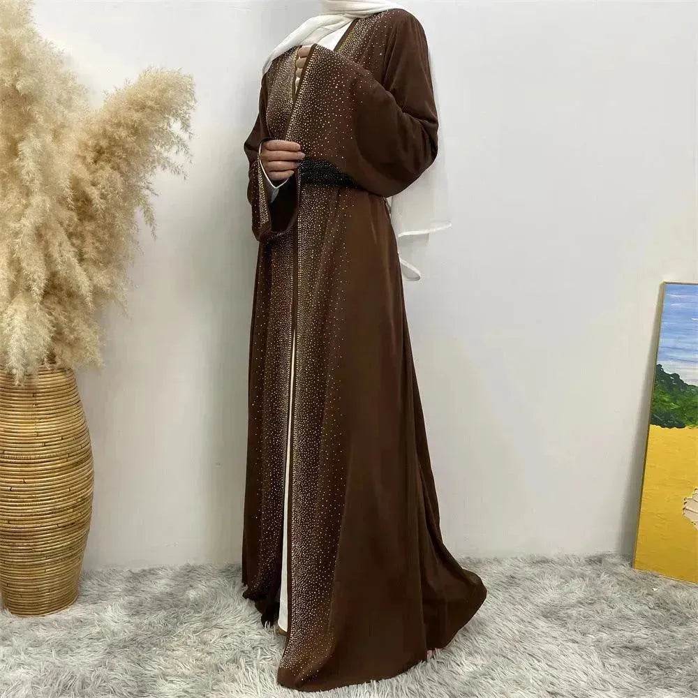 Rhinestone Lace-up Cardigan Abaya Dress for Arab Dubai Turkey Middle East Women - EX-STOCK Canada