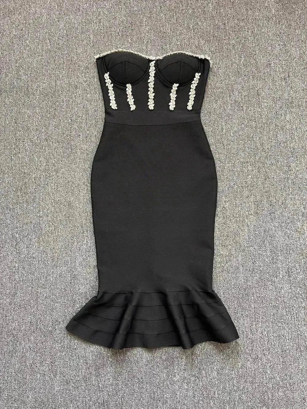 Rhinestone Waist-tight Hip Lotus Leaf Fishtail Gown - EX-STOCK Canada