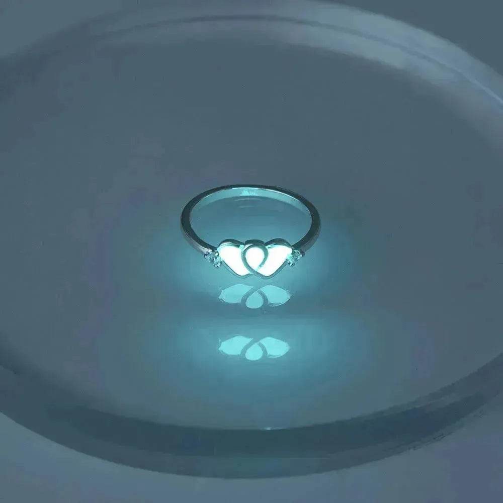 Ring Halloween Light Blue Double Heart-shaped Micro-inlaid Zircon Ring - EX-STOCK Canada