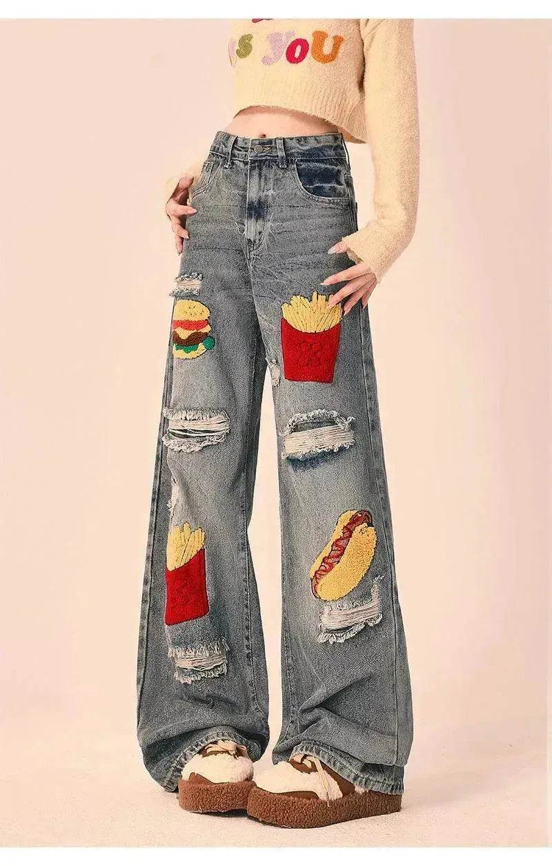 Ripped Jeans Women Loose Straight Wide Leg Oversized Trousers - EX-STOCK Canada