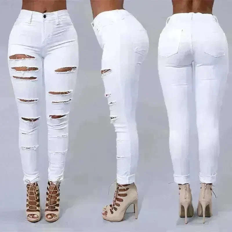 Ripped Jeans Women Skinny Trousers Casual High Waist Pencil Pants - EX-STOCK CANADA
