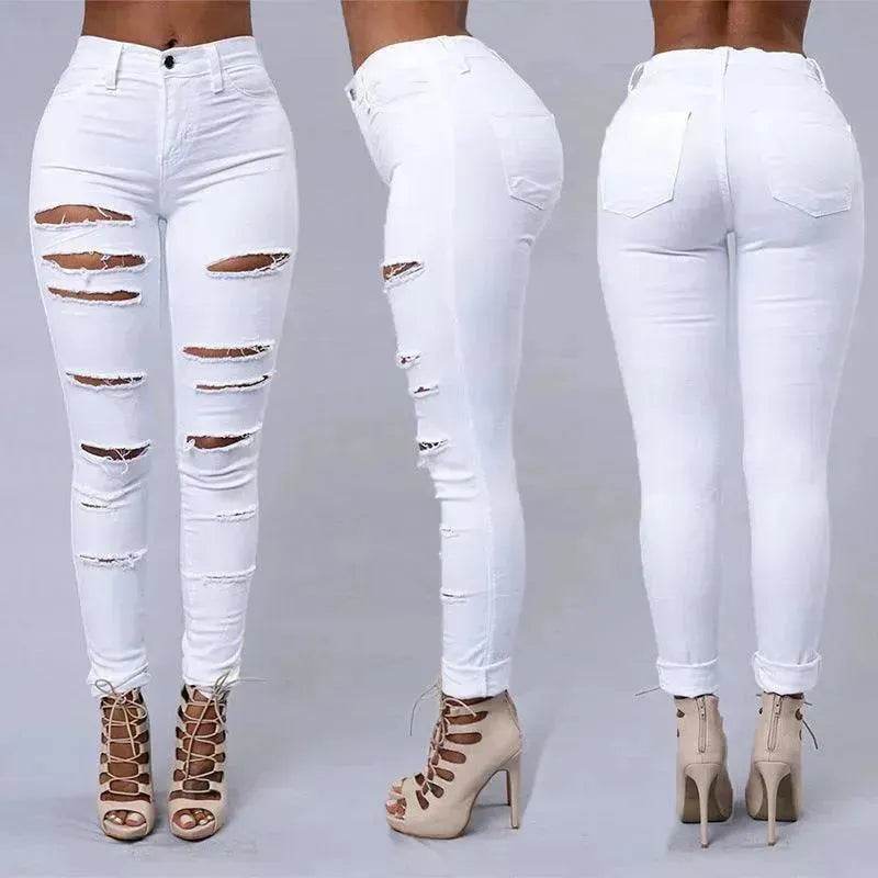 Ripped Jeans Women Skinny Trousers Casual High Waist Pencil Pants - EX-STOCK Canada