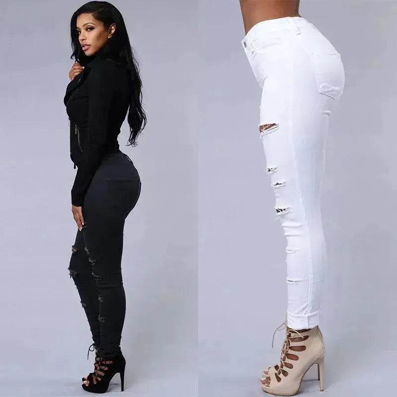 Ripped Jeans Women Skinny Trousers Casual High Waist Pencil Pants - EX-STOCK Canada