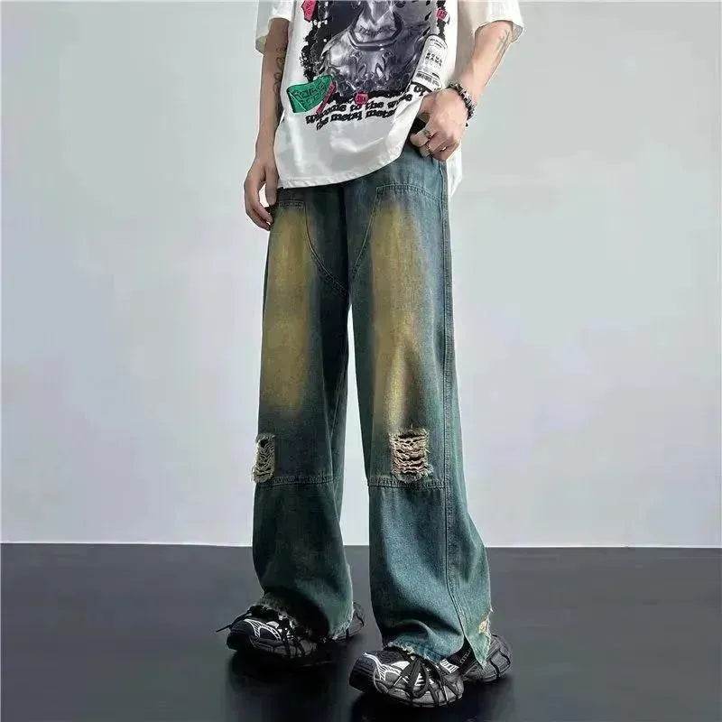 Ripped Retro Blue Contrast Color Jeans - EX-STOCK Canada