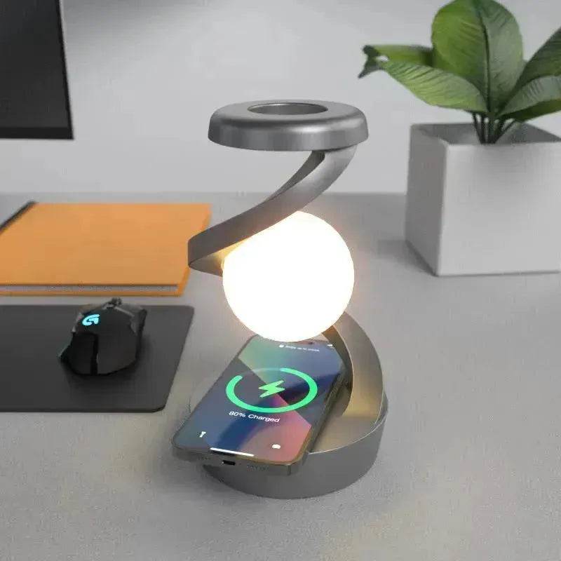 Rotating Moon Desk Night Light Wireless Phone Charging LED Night Light Decorative Desktop Night Lamp Motion Sensor Night Light - EX-STOCK Canada