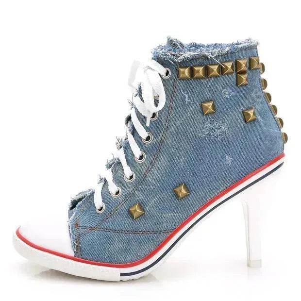 Denim High Heels boot Round Toe Women's Shoes - EX-STOCK Canada