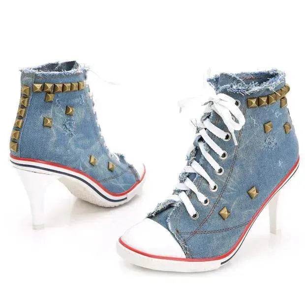 Denim High Heels boot Round Toe Women's Shoes - EX-STOCK Canada