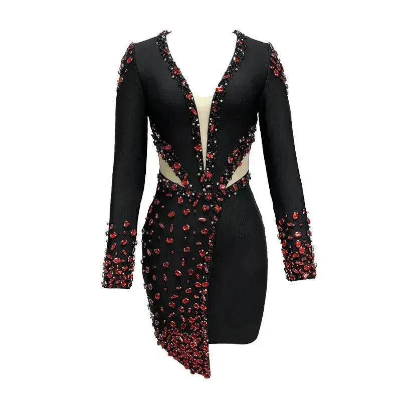 Ruby Beaded Low-cut See-through Dress - EX-STOCK Canada
