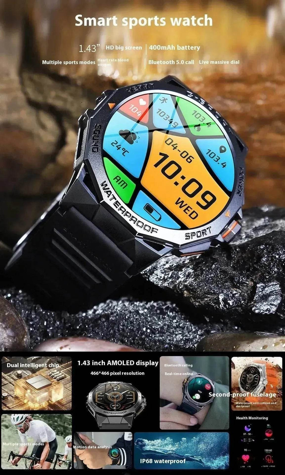 Screen Bluetooth Calling Weather Heart Rate Blood Oxygen Monitoring Smart Watch - EX-STOCK Canada