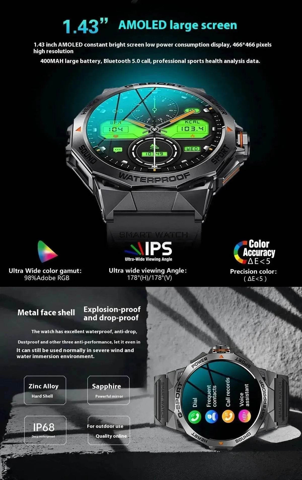 Screen Bluetooth Calling Weather Heart Rate Blood Oxygen Monitoring Smart Watch - EX-STOCK Canada