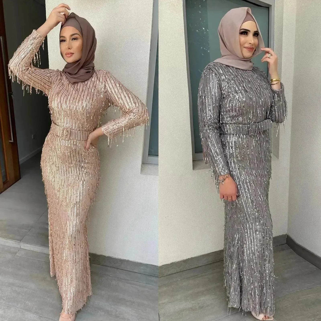 Sequin Tassels Slim-fit Dress Arab Dress - EX-STOCK Canada