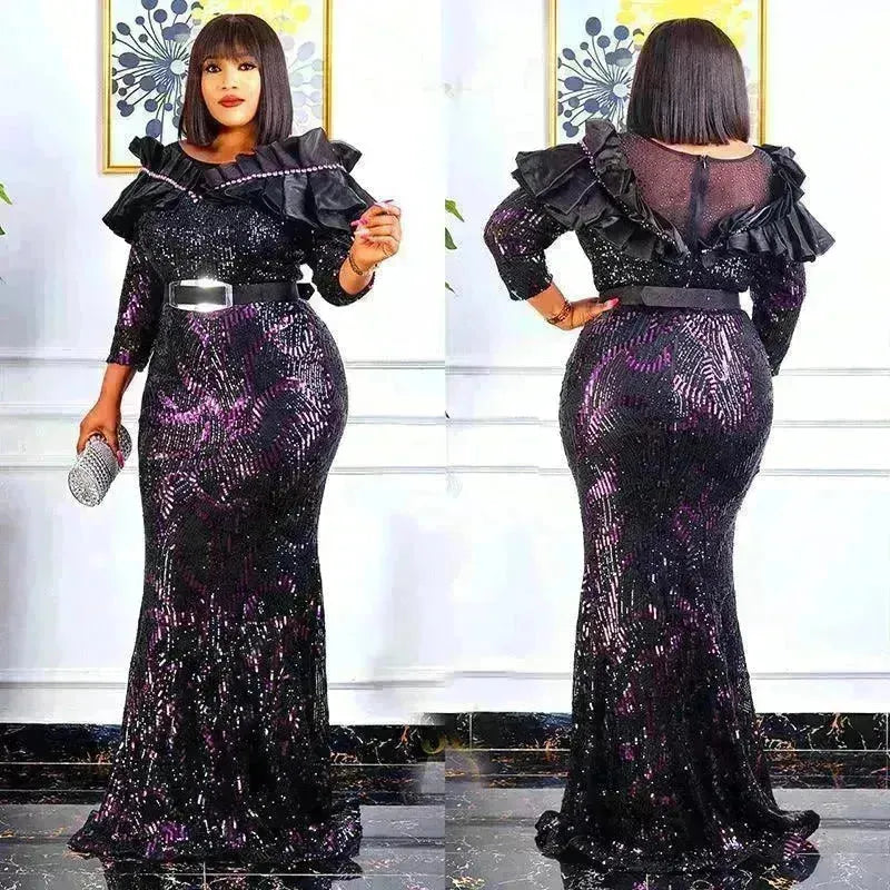 Sequined Embroidered Maxi Dress Slim-fit Fishtail Skirt Evening Gown - EX-STOCK CANADA