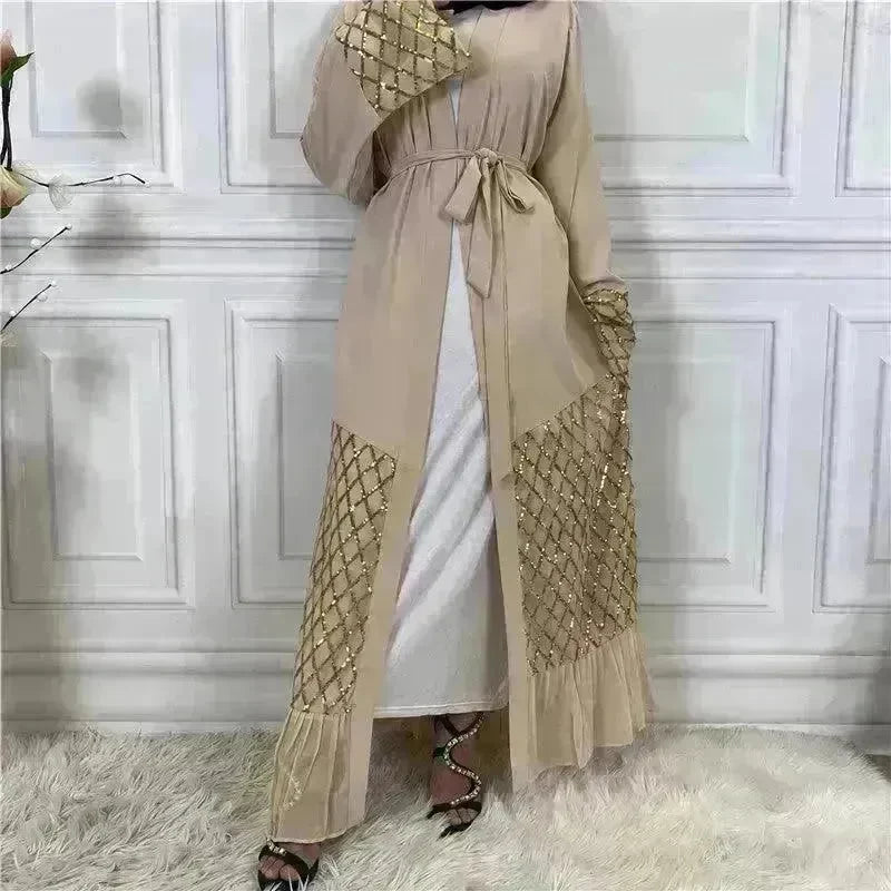 Sequined Embroidered Outerwear Robe Turkey Arab Dubai Middle East Women's Chiffon Cardigan Abaya Dress - EX-STOCK CANADA