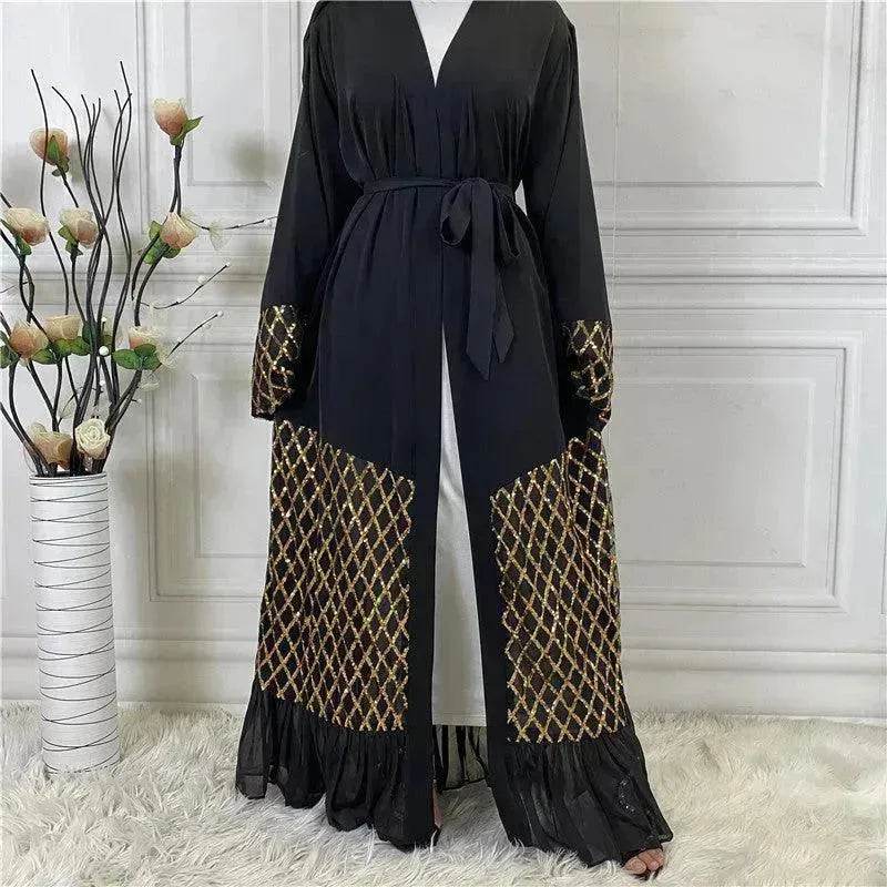 Sequined Embroidered Outerwear Robe Turkey Arab Dubai Middle East Women's Chiffon Cardigan Abaya Dress - EX-STOCK Canada
