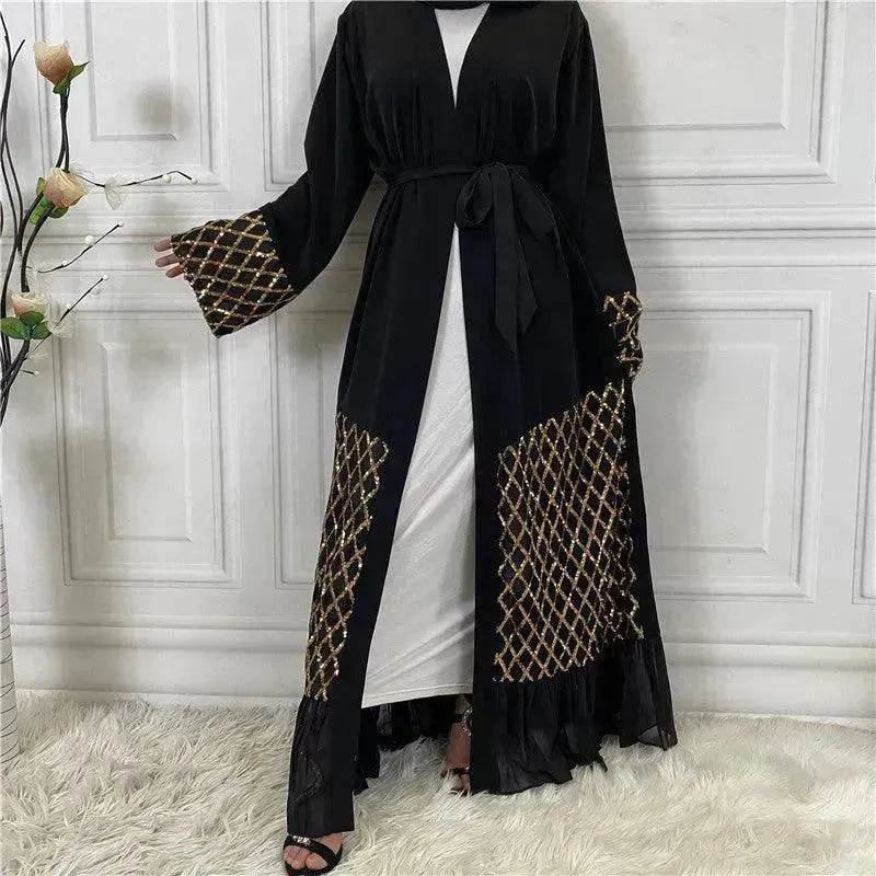Sequined Embroidered Outerwear Robe Turkey Arab Dubai Middle East Women's Chiffon Cardigan Abaya Dress - EX-STOCK Canada
