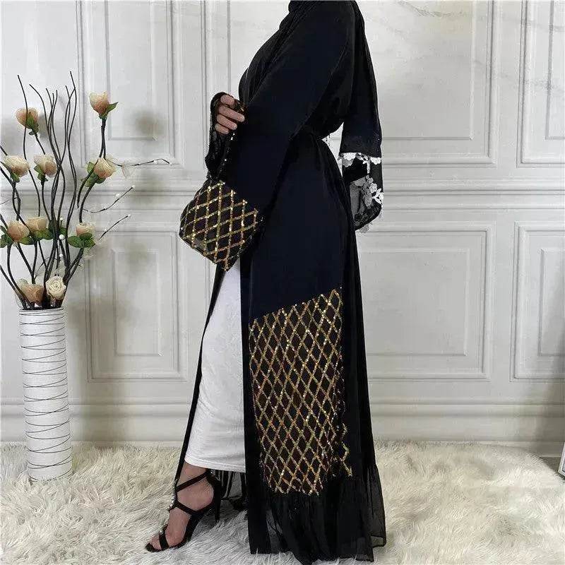 Sequined Embroidered Outerwear Robe Turkey Arab Dubai Middle East Women's Chiffon Cardigan Abaya Dress - EX-STOCK Canada