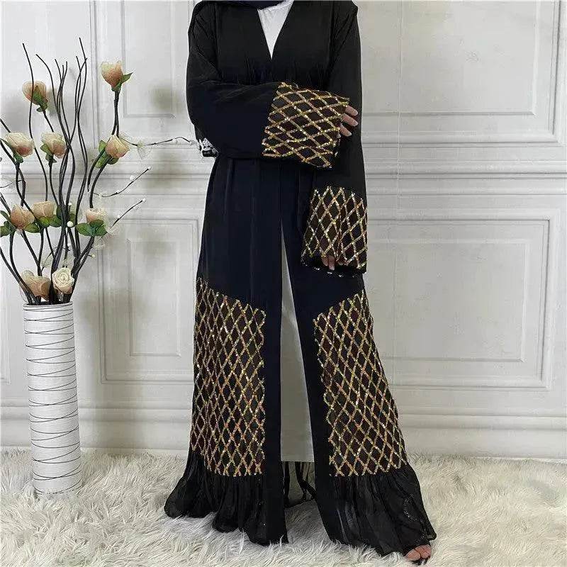 Sequined Embroidered Outerwear Robe Turkey Arab Dubai Middle East Women's Chiffon Cardigan Abaya Dress - EX-STOCK Canada
