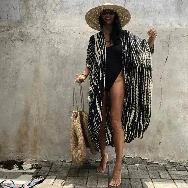 Charming Bikini Cover-ups Boho Printed Fringed Long Kimono Carfigan Tunic Women Plus Size Beach Wear Swim Suit - EX-STOCK Canada