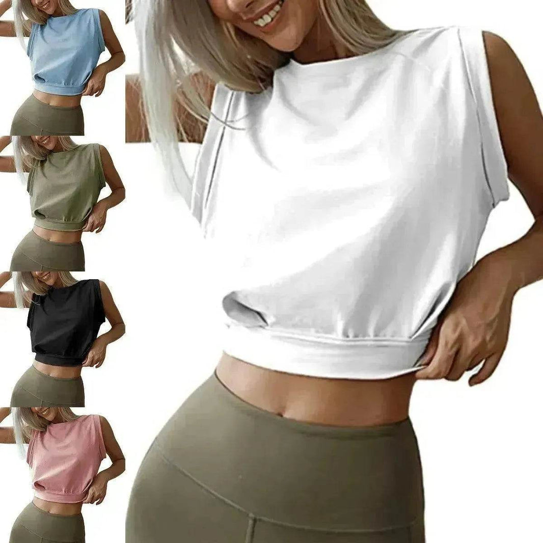 Charming Navel-Exposed Sweatshirt Summer Loose Sleeveless Running Fitness Yoga Crop Tops Tank Tops For Women. - EX-STOCK Canada