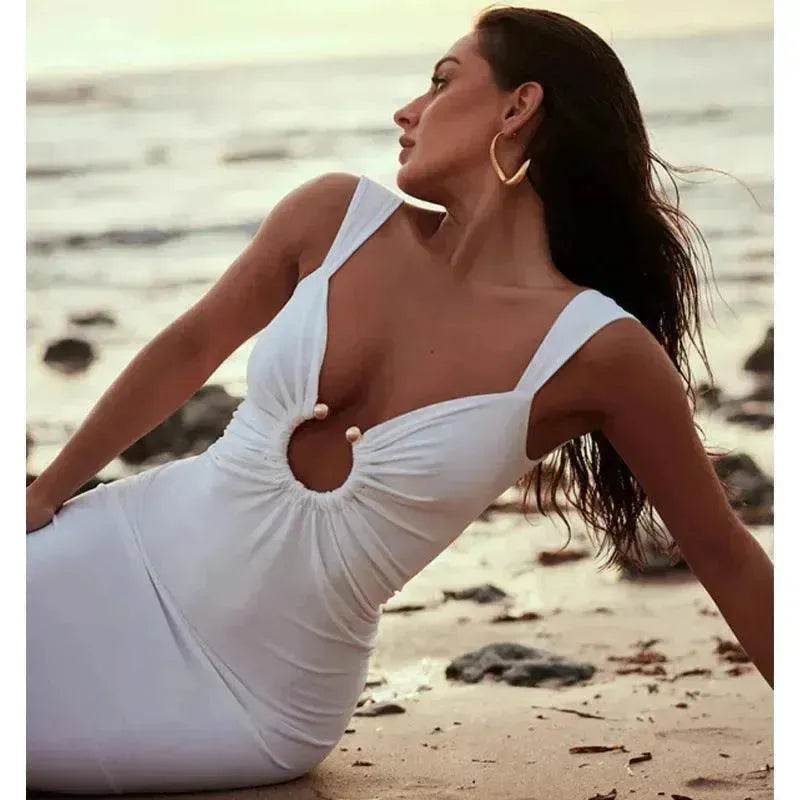 Charming V-neck Backless Slit Slim Fit Summer Dress - EX-STOCK Canada