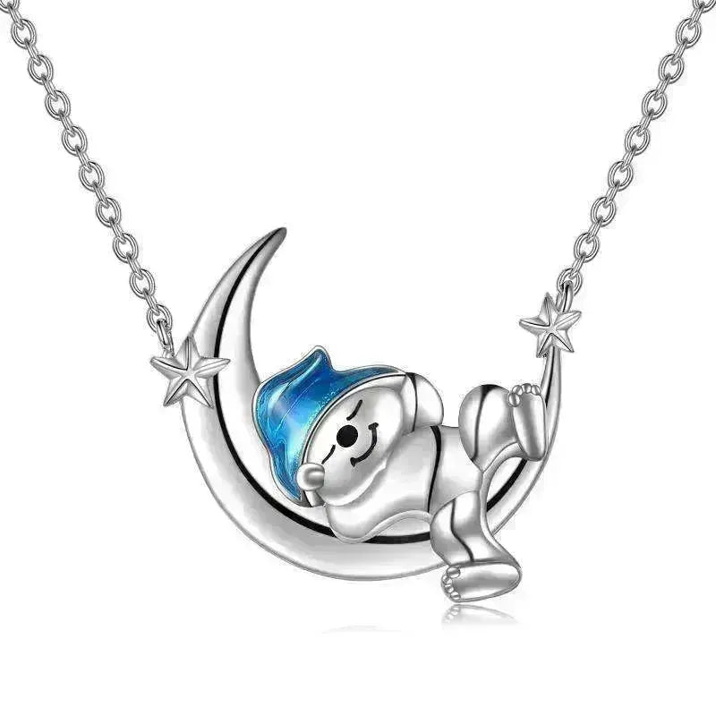 Silver Bear Moon Pendant - Cute Animal Jewelry - EX-STOCK CANADA