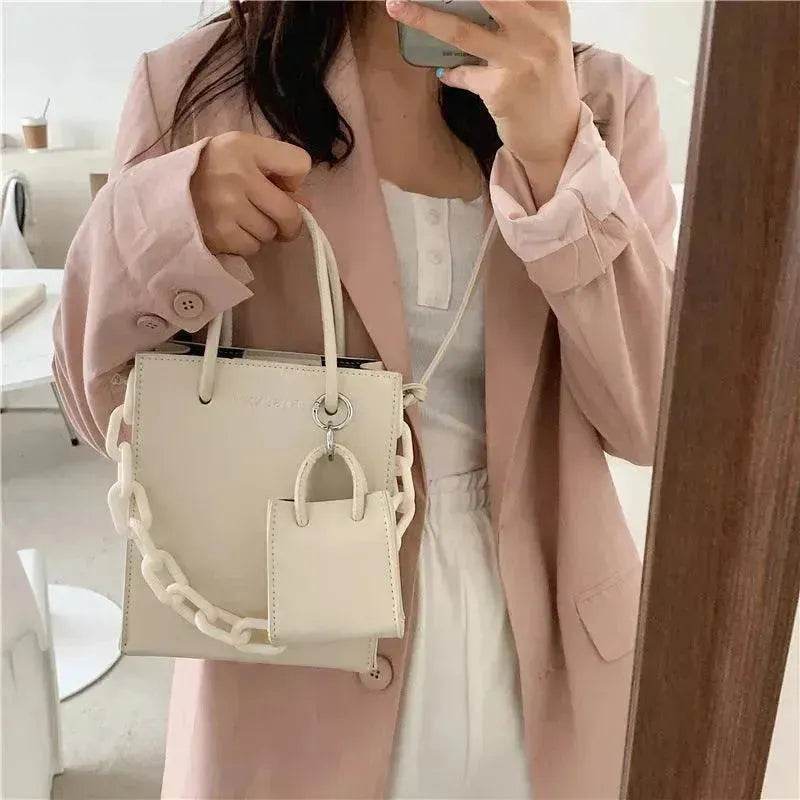 Simple Medium Size Chain Plain Shoulder Handbag - EX-STOCK Canada