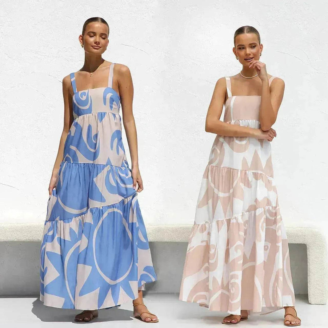 Simple Printing Fashion Suspenders Large Swing Dress - EX-STOCK Canada