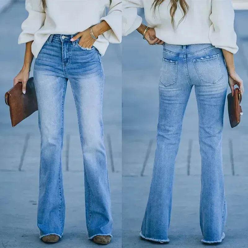 Simple Slim-fit Washed Denim Trousers With Pockets For Women - EX-STOCK Canada