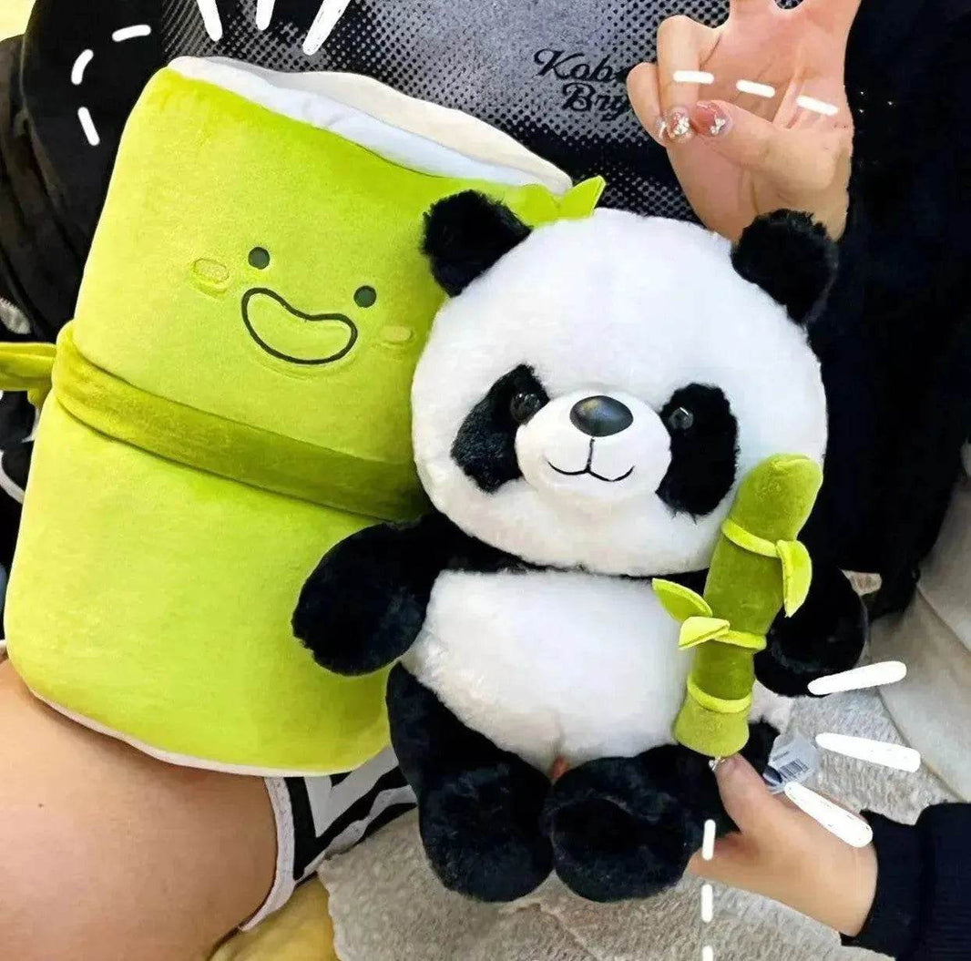 Simulated Bamboo Tube Flower Panda Pillow - EX-STOCK Canada