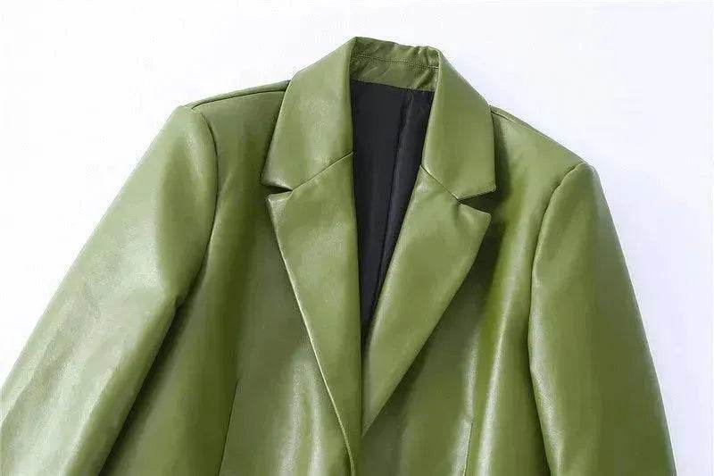 Single Breasted Casual Imitation Leather Suit Jacket Trousers Suit Women - EX-STOCK Canada