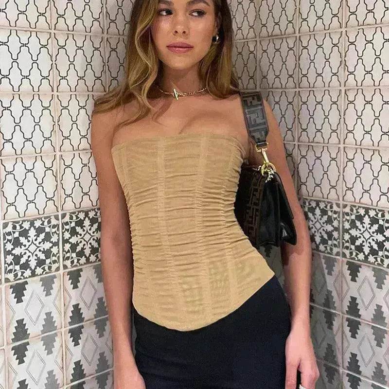 Skinny Sleeveless Tube Top Women Summer New Mesh Crop Corset Tank Party Streetwear Chest - EX-STOCK Canada