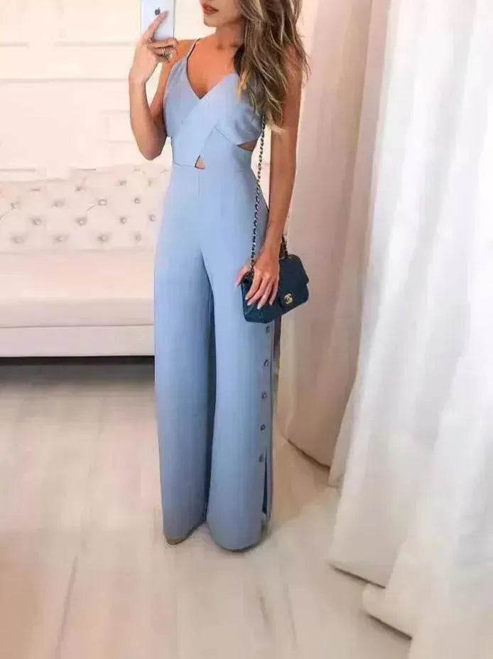 SLeeveless Hollow-out Camisole High Waist Slim Solid Color Jumpsuit - EX-STOCK Canada