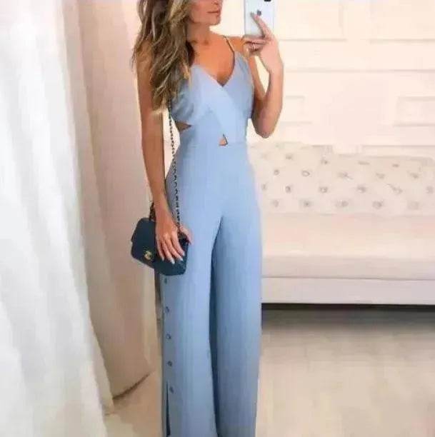SLeeveless Hollow-out Camisole High Waist Slim Solid Color Jumpsuit - EX-STOCK Canada