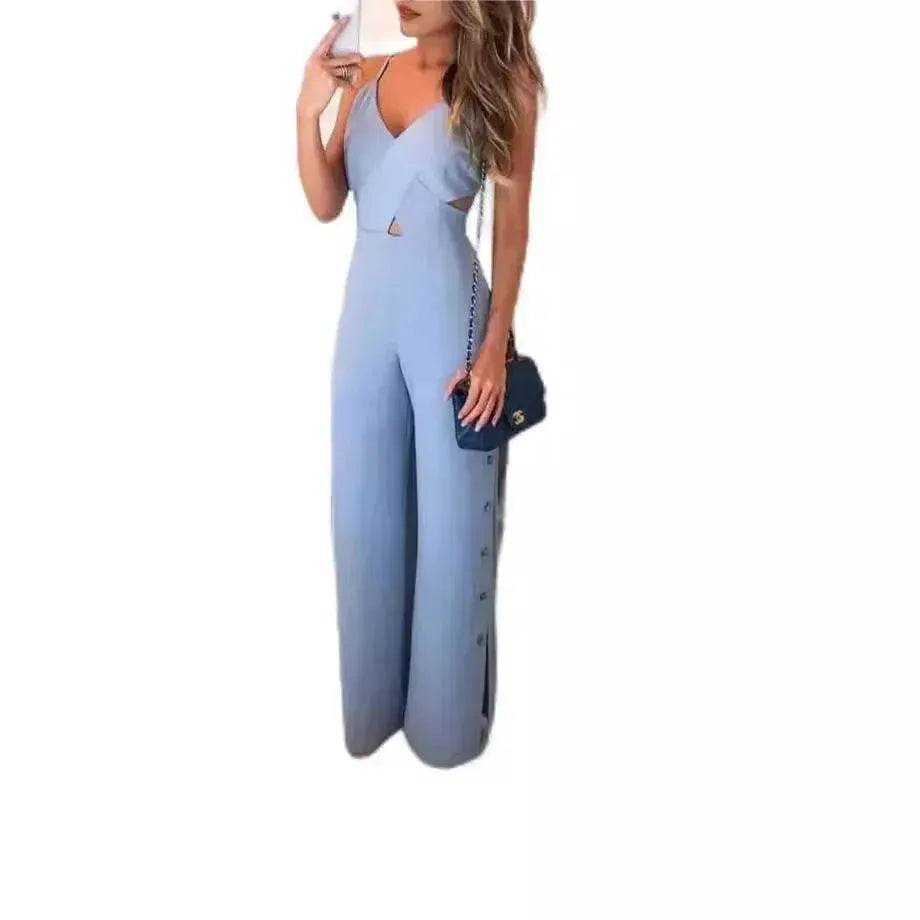 SLeeveless Hollow-out Camisole High Waist Slim Solid Color Jumpsuit - EX-STOCK Canada