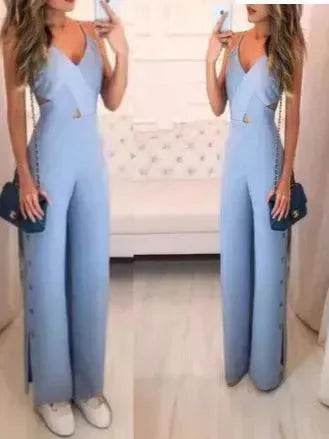 SLeeveless Hollow-out Camisole High Waist Slim Solid Color Jumpsuit - EX-STOCK Canada