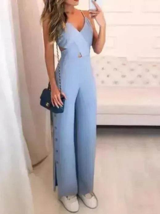 SLeeveless Hollow-out Camisole High Waist Slim Solid Color Jumpsuit - EX-STOCK Canada
