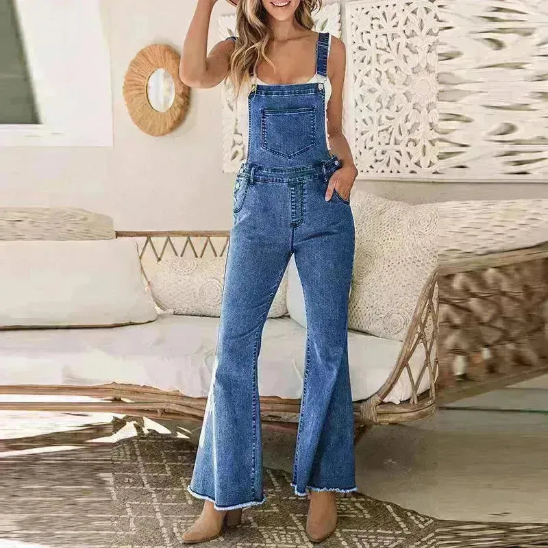 Sleeveless Jumpsuit All-match Multi-pocket Flared Pants - EX-STOCK CANADA