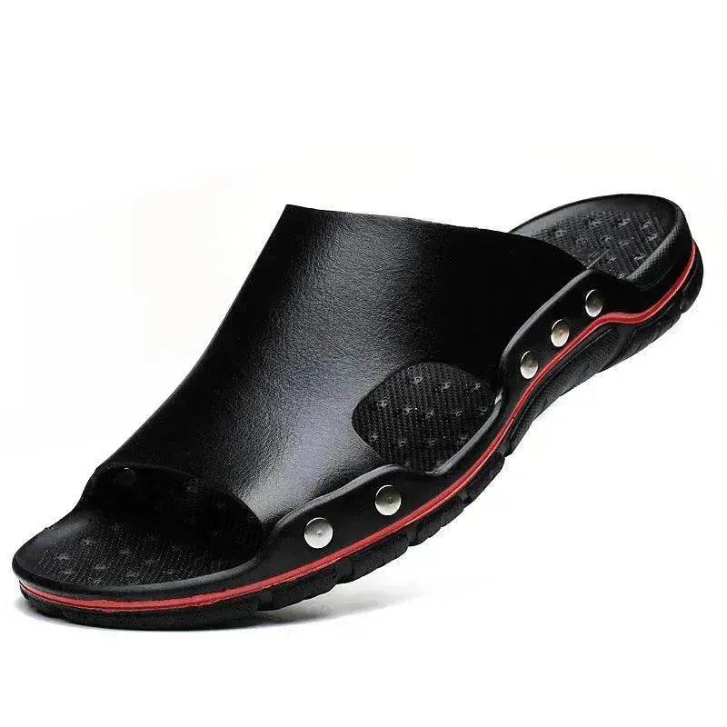 Slippers Men's Summer Leather Word Casual Tide Sandals Men's Non-slip Leather New Sandals Outer Wear Large Size Beach Shoes - EX-STOCK Canada