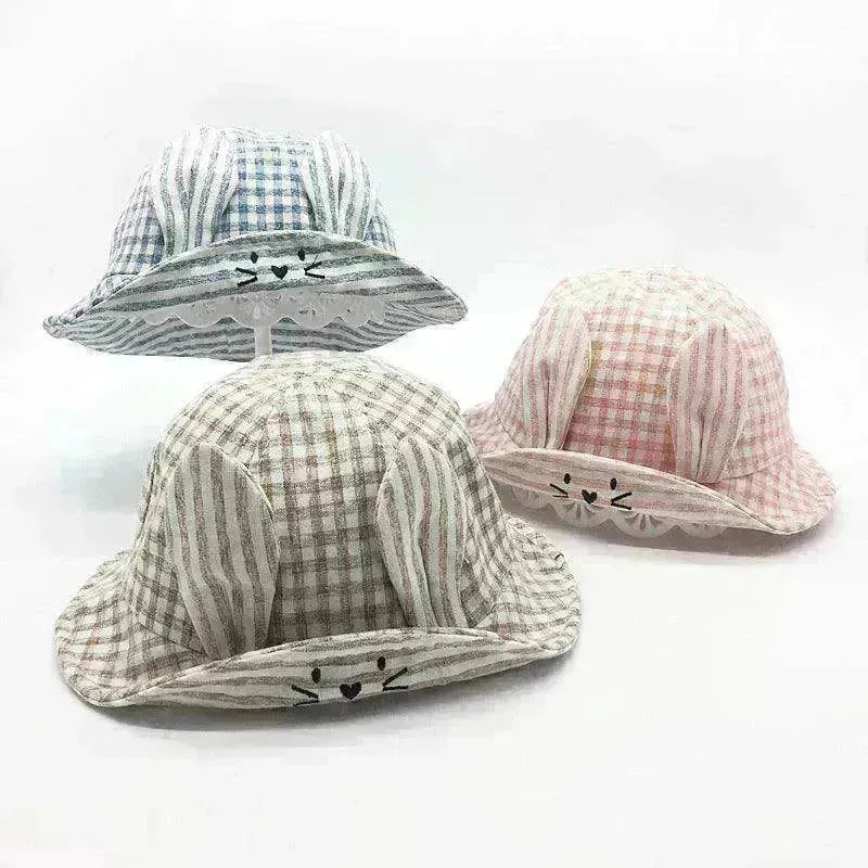 Small Fine Grid Love Rabbit Ears Basin Fisherman Baby Hat - EX-STOCK CANADA