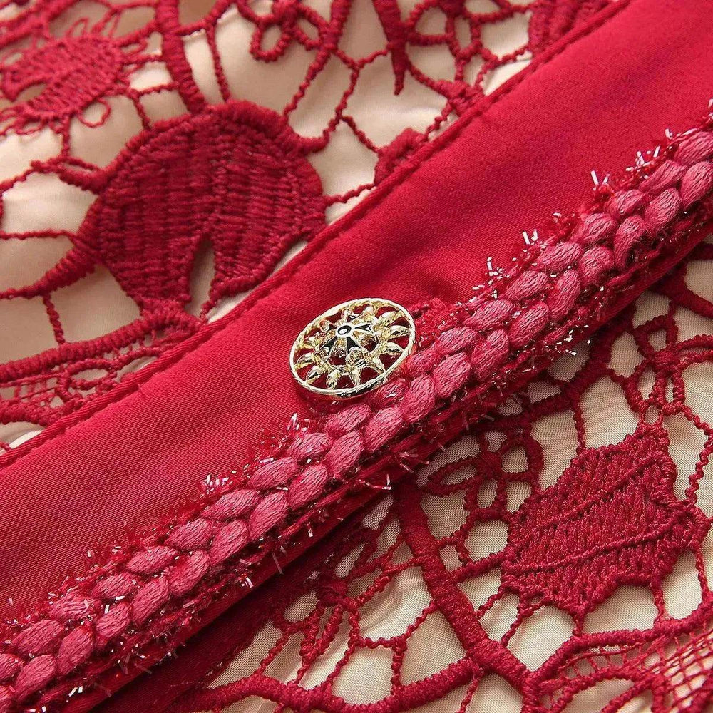 Small V-neck Metal Single-breasted Water Soluble Slim Fit Dress - EX-STOCK Canada