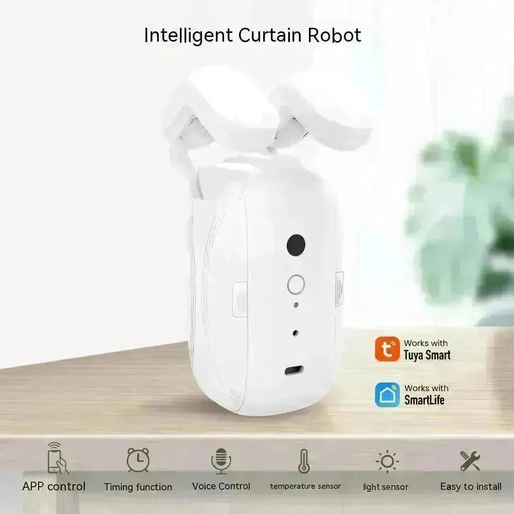 Smart Intelligent Curtain Opener Robot Motor BT Voice Control Switch Electric Curtain Robot APP Control Timer Setup Compatible with Home for Roman Rod - EX-STOCK CANADA