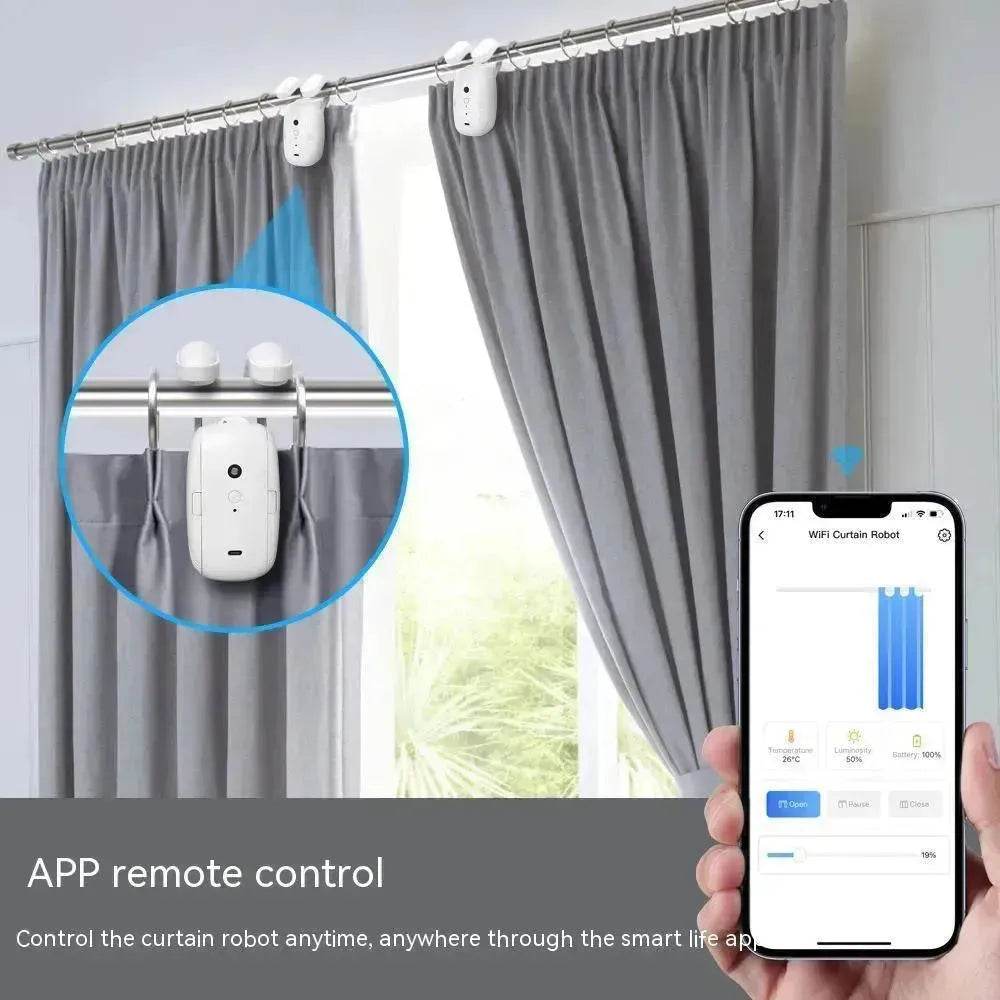 Smart Intelligent Curtain Opener Robot Motor BT Voice Control Switch Electric Curtain Robot APP Control Timer Setup Compatible with Home for Roman Rod - EX-STOCK Canada