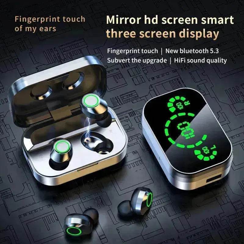 Smart YD03 Wireless Bluetooth Headphone TWS Large Screen Smart Digital Display Noise Cancellation Earpod In-Ear Earbuds Fingerprint Touch Headphone - EX-STOCK Canada
