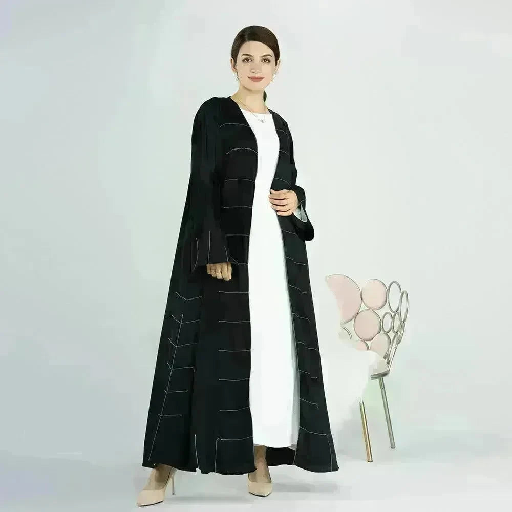 Solid Color Cardigan Abaya Dress Robe for Elegant Arab Dubai Turkey Middle Eastern Women. - EX-STOCK CANADA